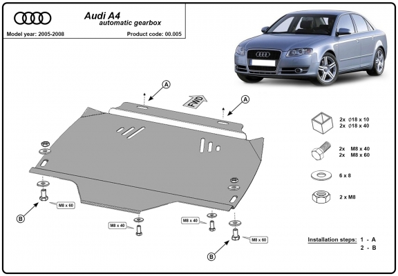 Steel automatic gearbox guard for Audi A4  B7