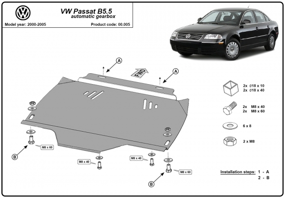 Steel automatic gearbox guard for VW Passat B5, B5.5