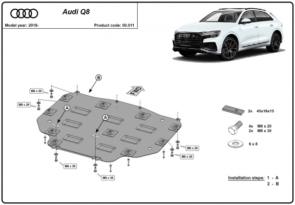 Steel gearbox guard for Audi Q8
