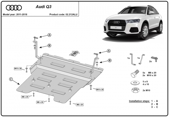 Aluminum sump guard for Audi Q3
