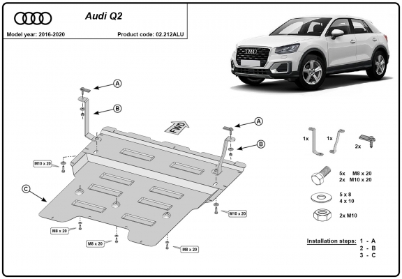 Aluminum sump guard for Audi Q2