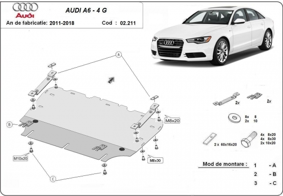 Steel sump guard for Audi A6
