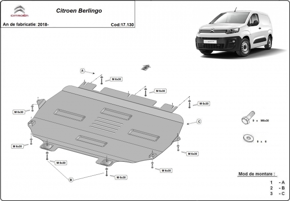 Steel sump guard for Citroen Berlingo