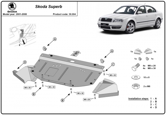 Steel sump guard for Skoda Superb - 1,8  1,9 2,0 TDI
