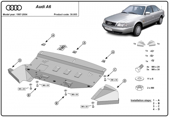 Steel sump guard for Audi A6