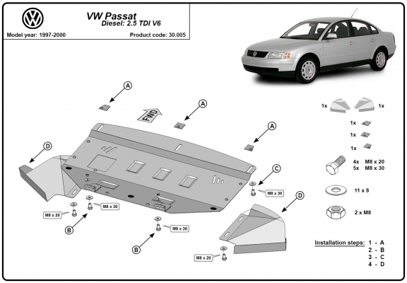 Steel sump guard for VW Passat B5 2.5 TDI V6
