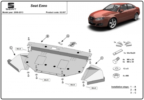 Steel sump guard for Seat Exeo