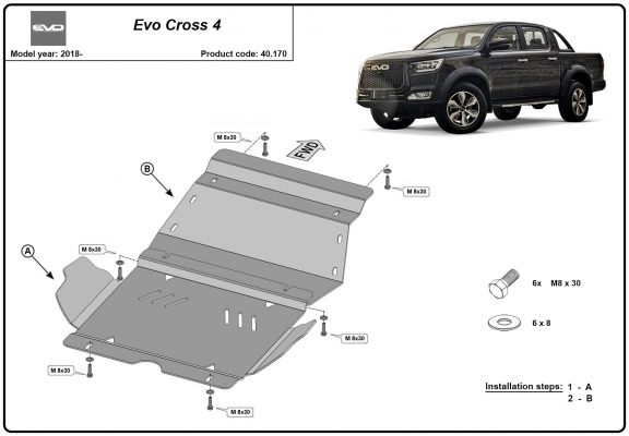 Steel sump guard for Evo Cross 4