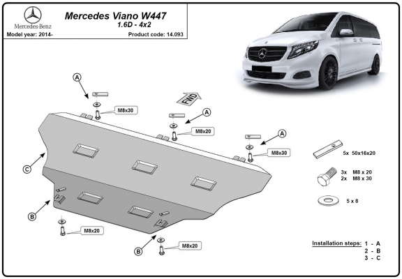 Steel sump guard for Mercedes Viano W447, 4x2, 1.6 D