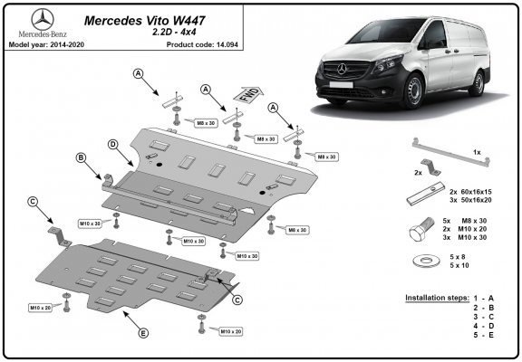 Steel sump guard for Mercedes Vito W447, 2.2 D, 4x4