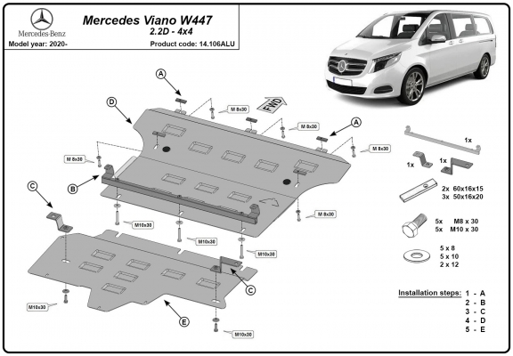 Aluminum sump guard for Mercedes Viano W447, 4x4