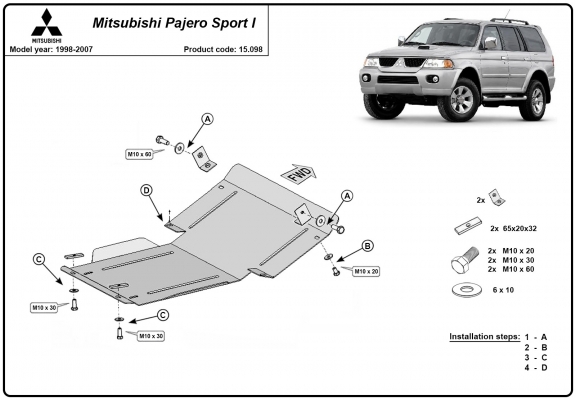 Steel sump guard for the protection of the engine and the radiator for Mitsubishi Shogun Sport 1