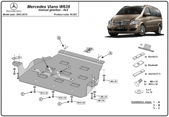 Steel gearbox guard for Mercedes Viano W639 - 2.2 D 4x2