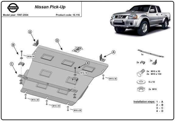 Steel sump guard for the protection of the engine and the radiator for Nissan Pick Up